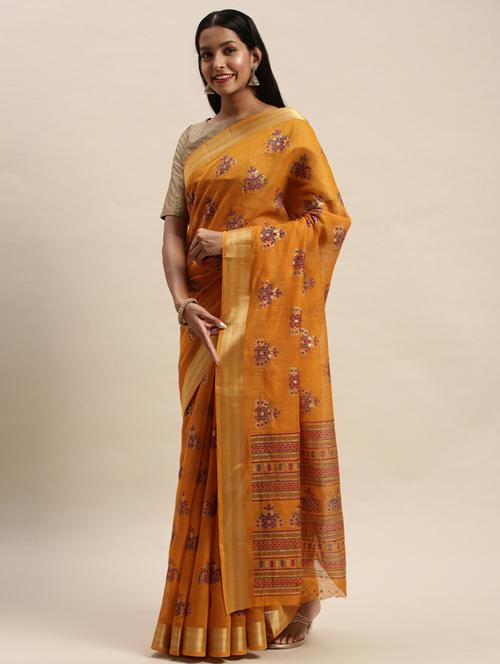 mustard chanderi saree with blouse - 17437737 - Very Small Image - 1