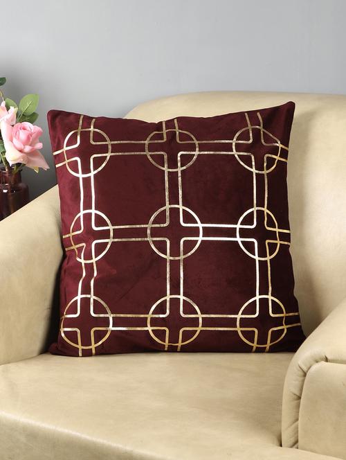 ambbi collections maroon 100 % velvet 16x16 inch gold foil cushion cover - 17438336 - Very Small Image - 1