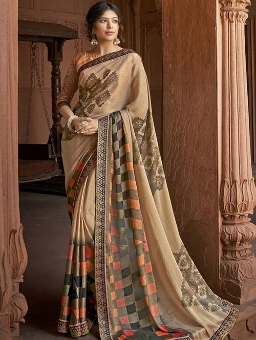 lace detail geometric saree with blouse - 17439740 - Very Small Image - 1