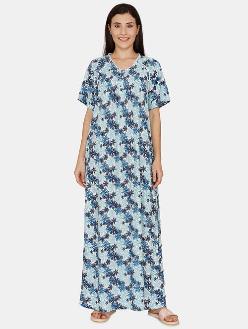 v  neck printed nighty  - 17441483 - Very Small Image - 1