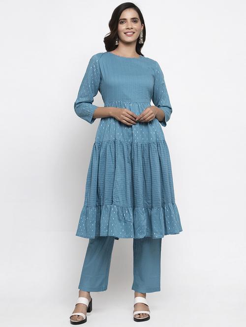 solid tiered flared kurta - 17443103 - Very Small Image - 1