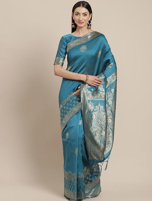 ethnic motif banarasi saree with blouse - 17444264 - Very Small Image - 1
