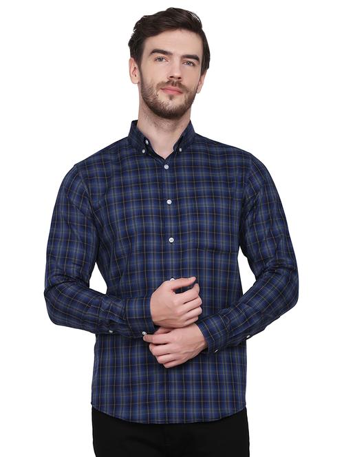  navy blue checkered casual shirt - 17444473 - Very Small Image - 1