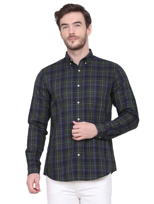 olive green checkered casual shirt - 17444475 - Very Small Image - 1