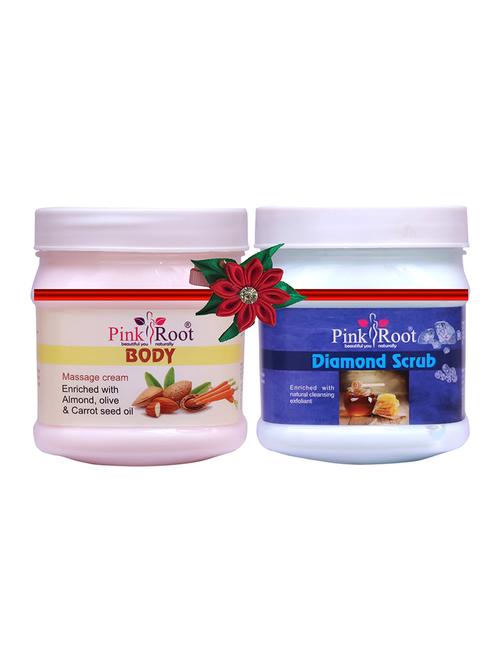 pink root body massage cream 500gm with de-tan scrub 500gm - 17446802 - Very Small Image - 1