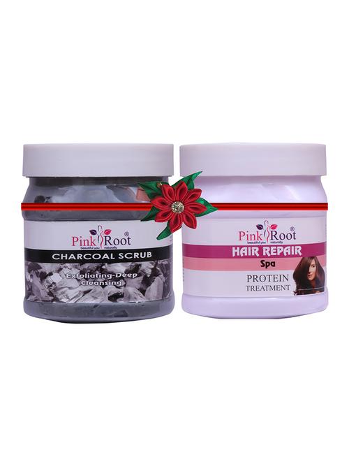 pack of 2 pink root charcoal scrub 500gm with green lemon scrub 500gm - 17446878 - Very Small Image - 1