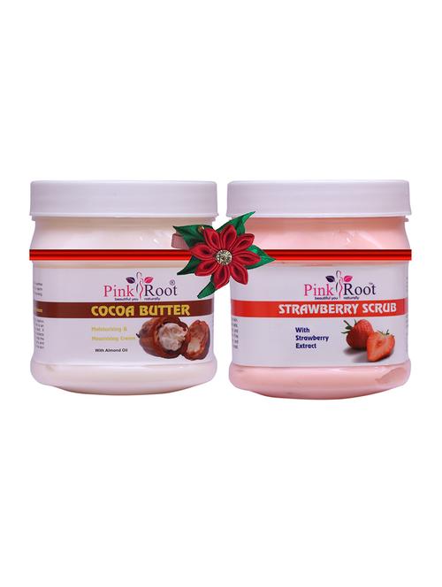 pack of 2 pink root cocoa butter cream 500gm with saffron scrub 500gm - 17446967 - Very Small Image - 1
