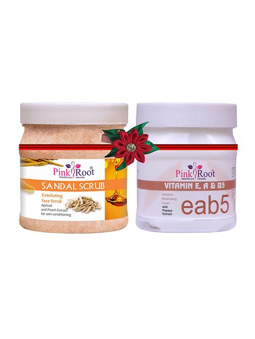 pink root sandal scrub 500gm with tea tree mud mask 500gm - 17447643 - Very Small Image - 1