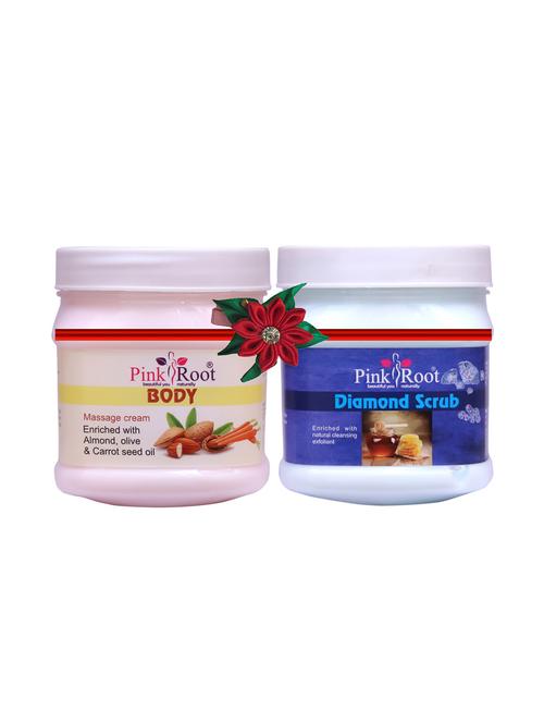 pink root body massage cream 500gm with de-tan scrub 500gm - 17447834 - Very Small Image - 1