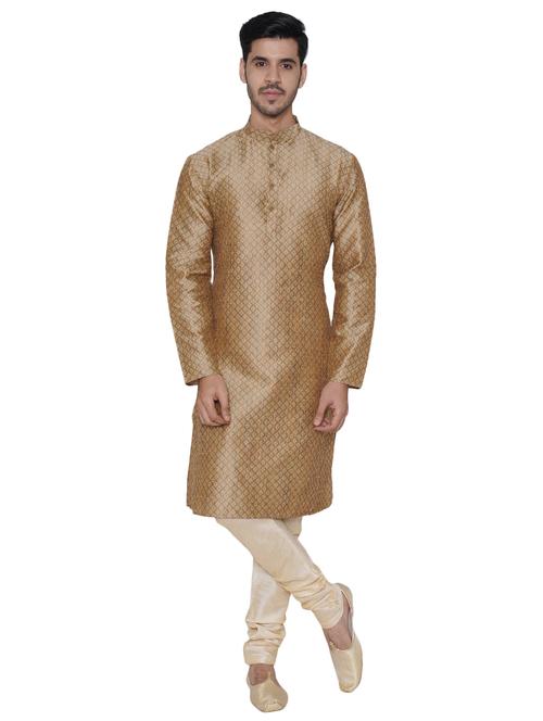 brown jacquard silk blend long kurta - 17449029 - Very Small Image - 1