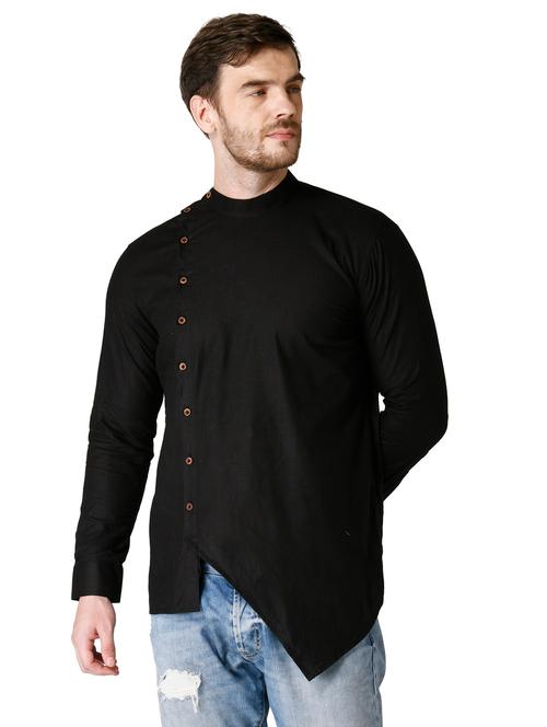 black solid asymmetric short kurta - 17449044 - Very Small Image - 1