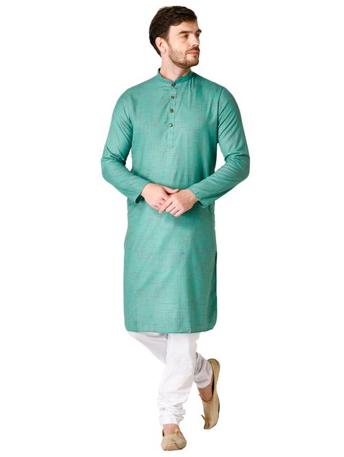 sea green checkered long kurta - 17449052 - Very Small Image - 1