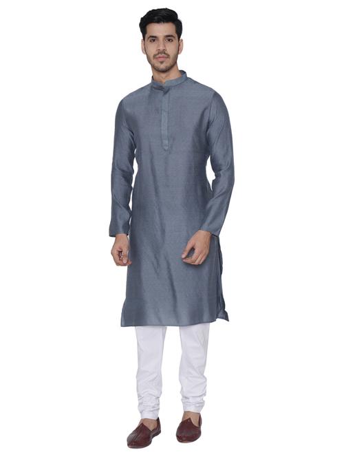 grey jacquard silk blend long kurta - 17449078 - Very Small Image - 1