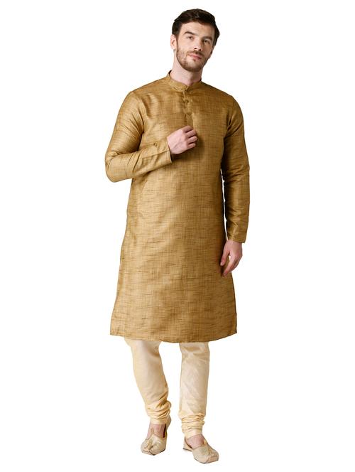 beige solid silk blend long kurta - 17449091 - Very Small Image - 1