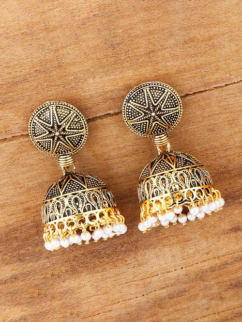 gold metal jhumka earring - 17449805 - Very Small Image - 1