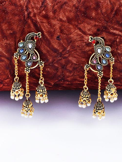 gold metal jhumka earring - 17449814 - Very Small Image - 1