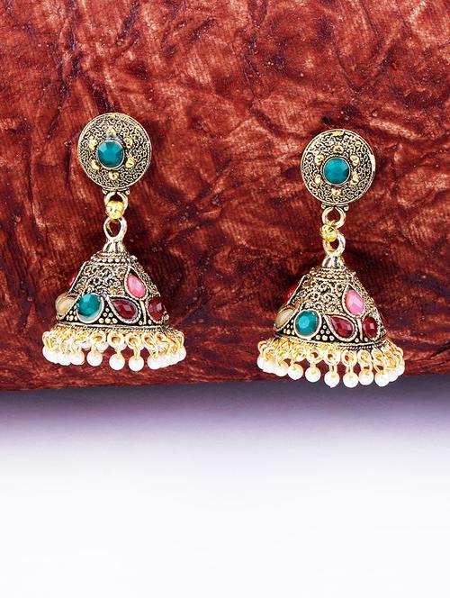 multi colored metal jhumka earring - 17449815 - Very Small Image - 1