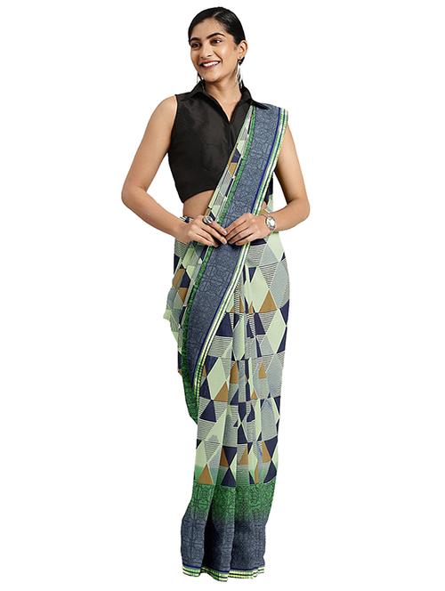 women's geometric multi colored saree with blouse - 17451619 - Very Small Image - 1