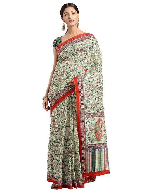 women's floral off white colored saree - 17451648 - Very Small Image - 1