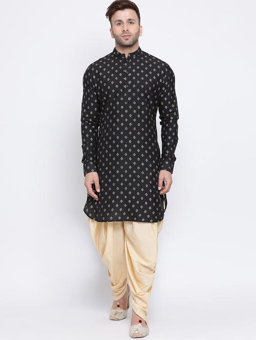 black printed dhoti kurta set - 17453090 - Very Small Image - 1