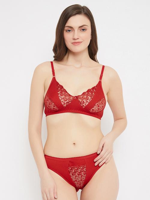 red cotton bras and panty set - 17454079 - Very Small Image - 1