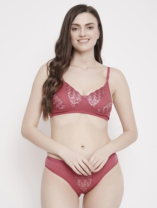 pink cotton bras and panty set - 17454081 - Very Small Image - 1