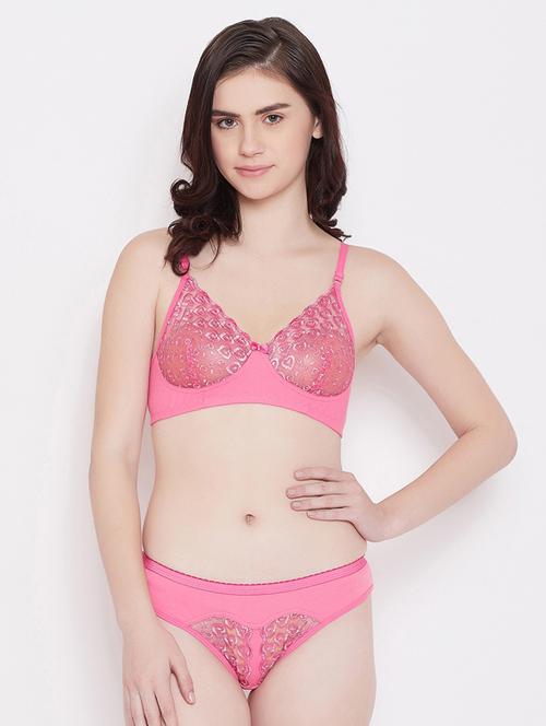 pink cotton bras and panty set - 17454082 - Very Small Image - 1