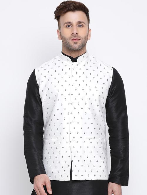 white printed nehru jacket - 17454140 - Very Small Image - 1