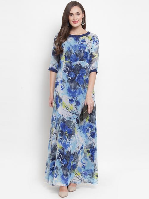 boat neck floral a-line dress - 17454554 - Very Small Image - 1