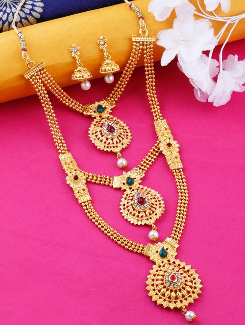 gold plated brass long necklaces with earring - 17456156 - Very Small Image - 1