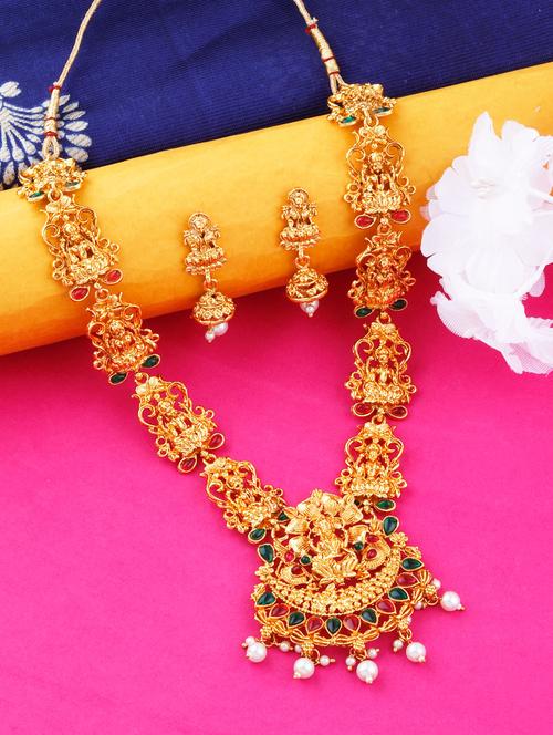 gold plated brass long necklaces with earring - 17456164 - Very Small Image - 1