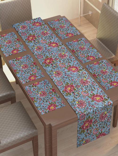  cotton jaipuri printed 6 table mat & 1 runner (set of 7 pcs) - 17458972 - Very Small Image - 1