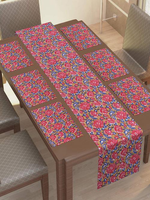  cotton jaipuri printed 6 table mat & 1 runner (set of 7 pcs) - 17458974 - Very Small Image - 1