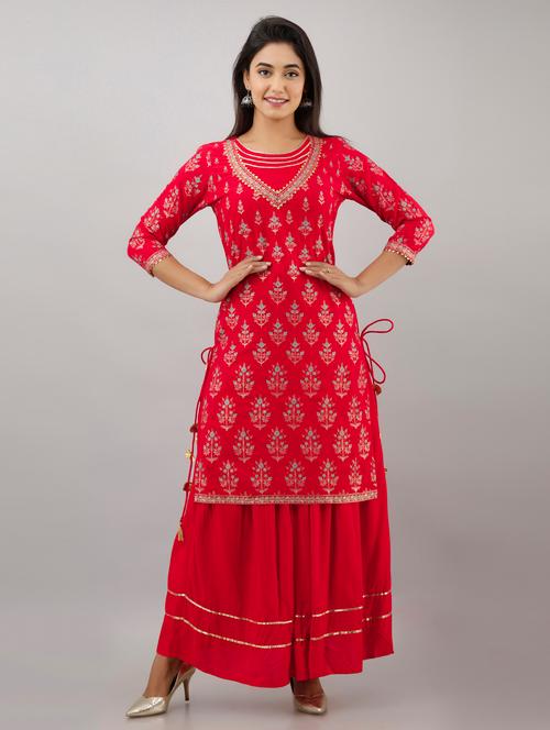 printed kurta skirt set - 17459329 - Very Small Image - 1