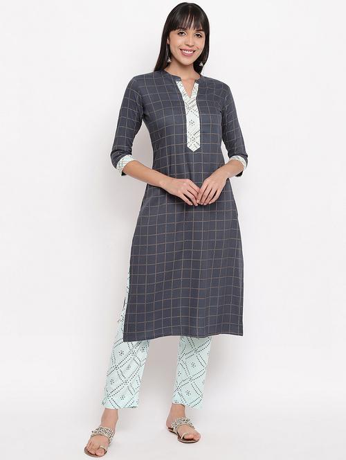 checkererd kurta pant set - 17459675 - Very Small Image - 1