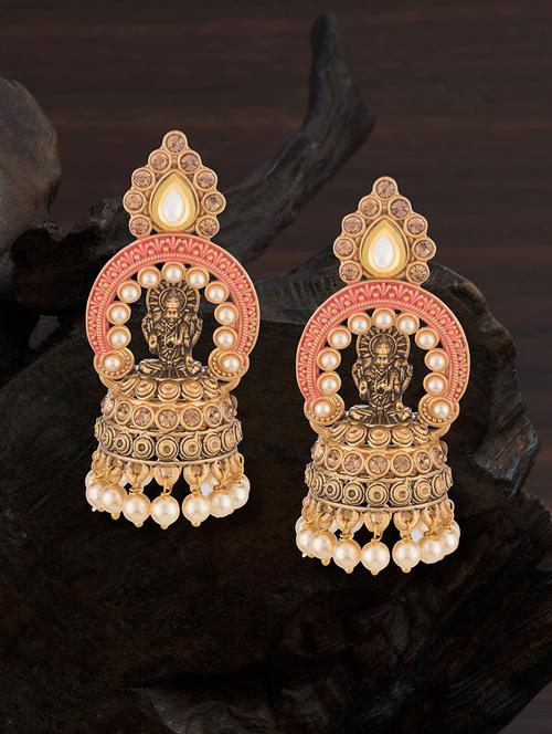 gold metal jhumka earring - 17459805 - Very Small Image - 1