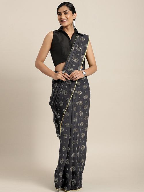block print woven saree with blouse - 17459935 - Very Small Image - 1