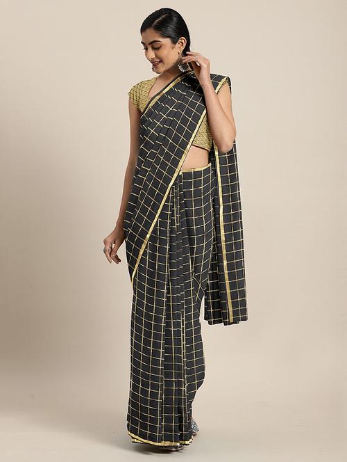 checkered woven saree with blouse - 17459953 - Very Small Image - 1