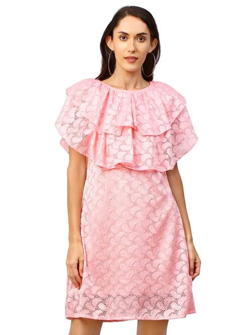 cape sleeved round neck a-line dress - 17460918 - Very Small Image - 1