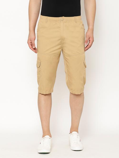 beige solid cargo shorts - 17461243 - Very Small Image - 1