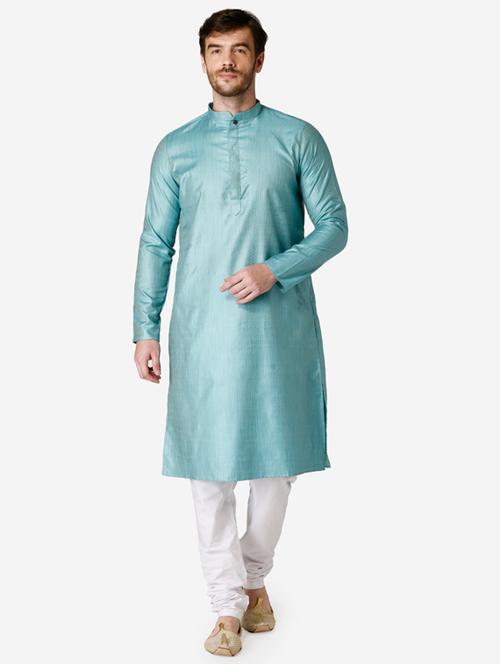 blue self design silk blend kurta pyjama set - 17461520 - Very Small Image - 1