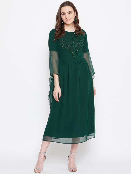 embroidered fit & flare ethnic dress - 17462696 - Very Small Image - 1