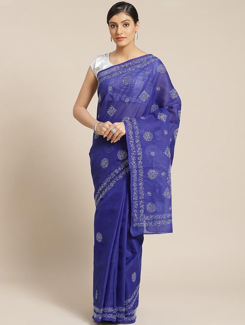 navy chikankari saree with blouse - 17463490 - Very Small Image - 1