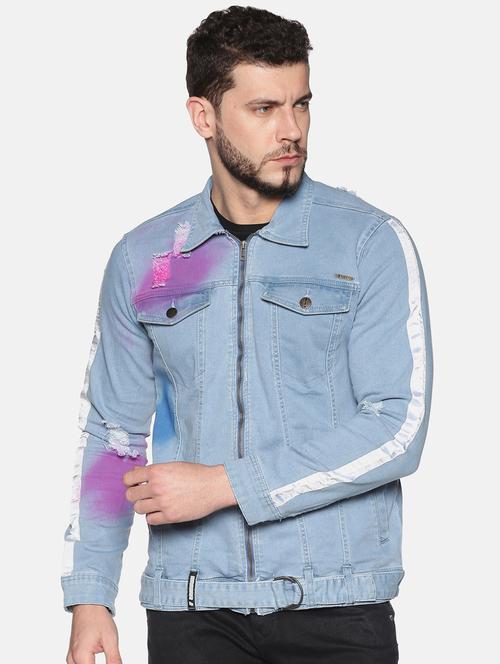 blue ripped taped denim jacket - 17463737 - Very Small Image - 1