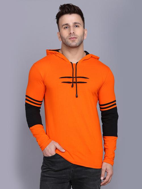 orange color block cut & sew hooded t-shirt - 17464588 - Very Small Image - 1