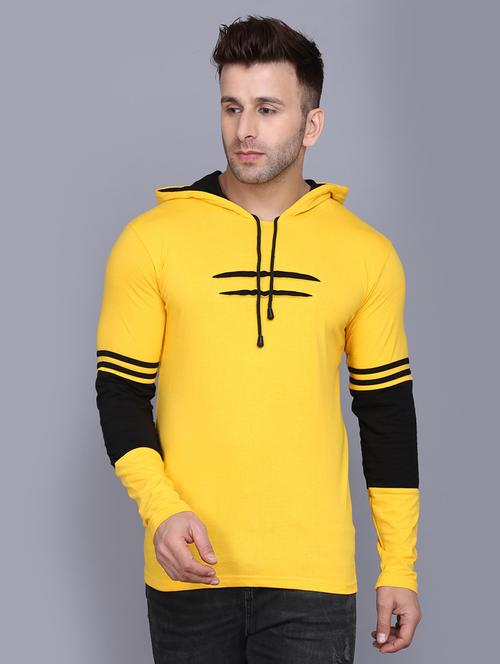 yellow color block cut & sew hooded t-shirt - 17464590 - Very Small Image - 1