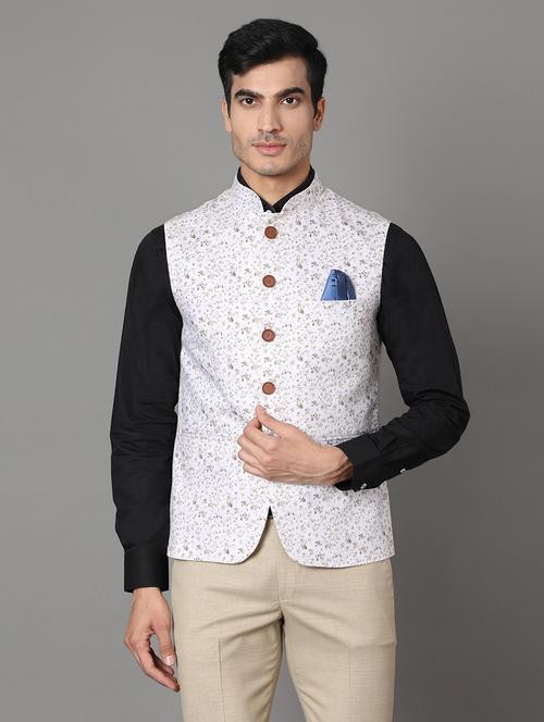 white floral nehru jacket  - 17464974 - Very Small Image - 1