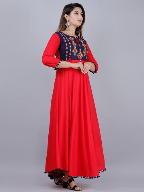 yoke embroidered flared kurta - 17465452 - Very Small Image - 1