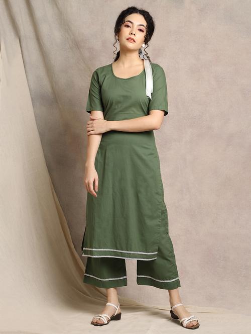 olive kurta pant set - 17465940 - Very Small Image - 1