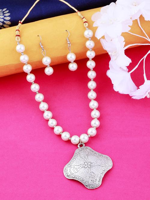silver plated pearl necklace - 17466212 - Very Small Image - 1